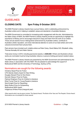 2016 NSW Premier's Literary Awards