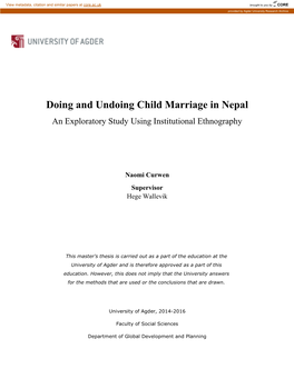 Doing and Undoing Child Marriage in Nepal