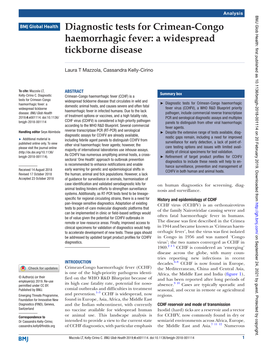 Diagnostic Tests for Crimean-Congo Haemorrhagic Fever: a Widespread Tickborne Disease