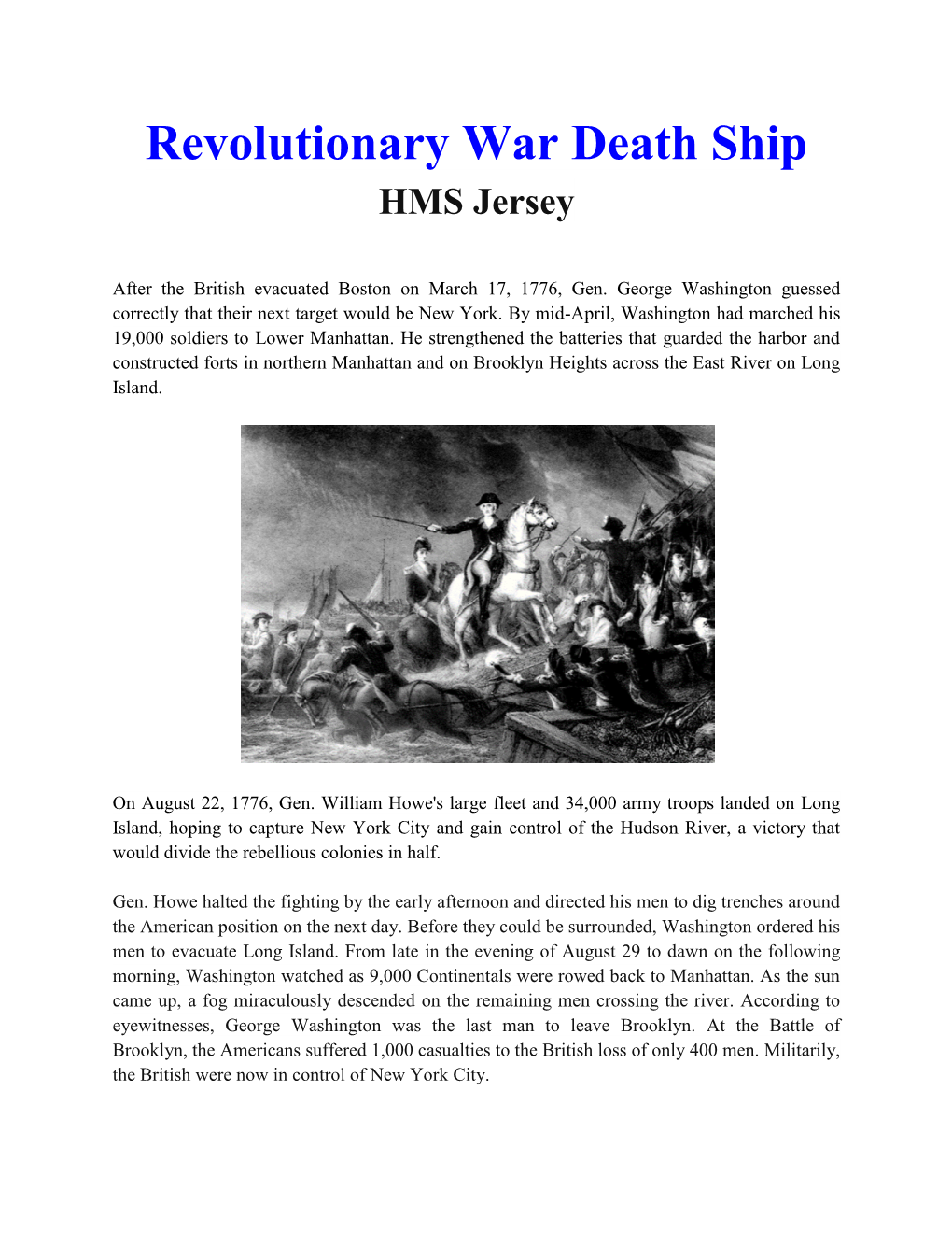 Revolutionary War Death Ship HMS Jersey