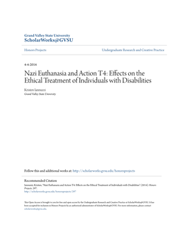 Nazi Euthanasia and Action T4: Effects on the Ethical Treatment of Individuals with Disabilities Kristen Iannuzzi Grand Valley State University