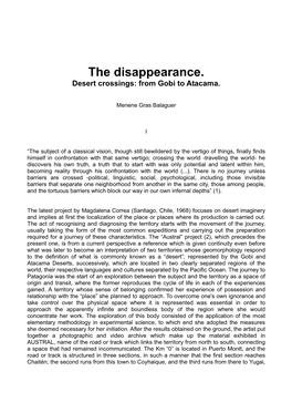 The Disappearance. Desert Crossings: from Gobi to Atacama