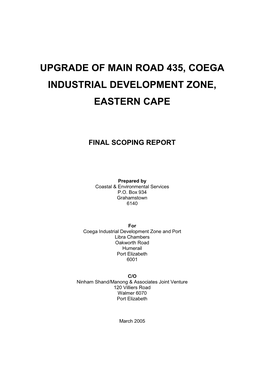 Upgrade of Main Road 435, Coega Industrial Development Zone, Eastern Cape