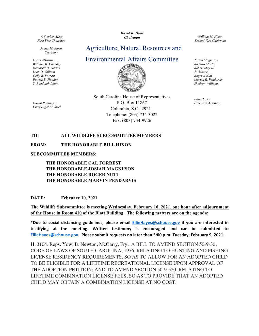 Agriculture, Natural Resources and Environmental Affairs Committee