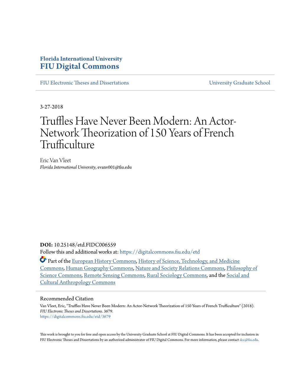 An Actor-Network Theorization of 150 Years of French Trufficulture" (2018)