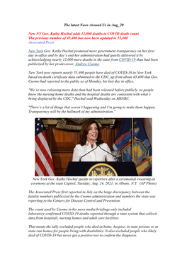 The Latest News Around Us in Aug 20 New NY Gov. Kathy Hochul Adds