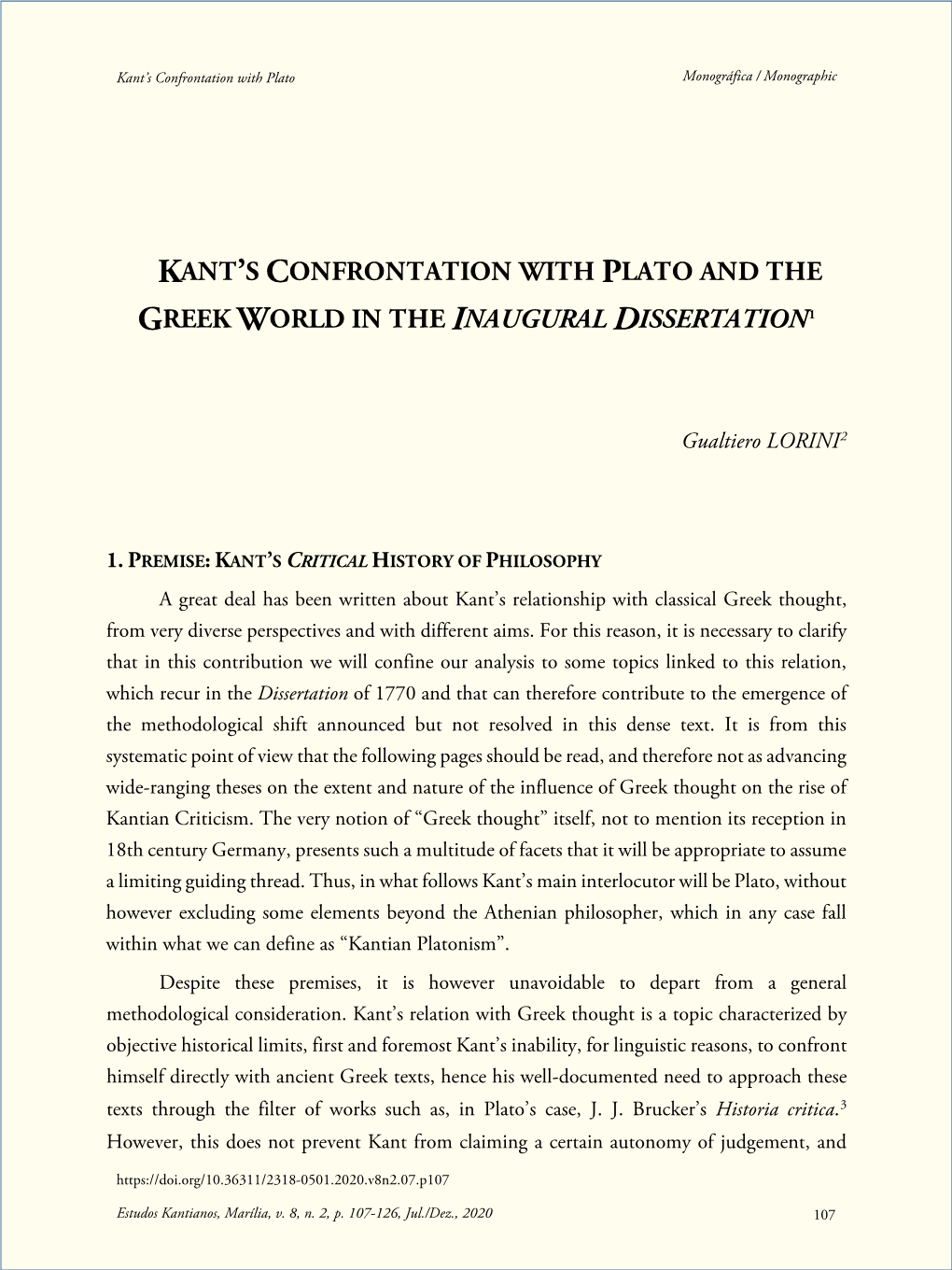 Kant's Confrontation with Plato and the Greek World