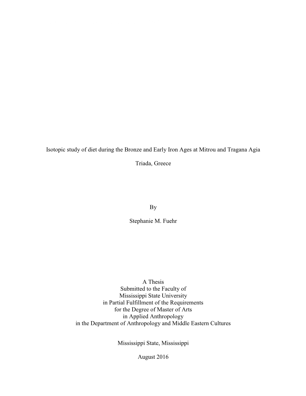 Isotopic Study of Diet During the Bronze and Early Iron Ages at Mitrou and Tragana Agia