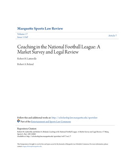 Coaching in the National Football League: a Market Survey and Legal Review Robert H