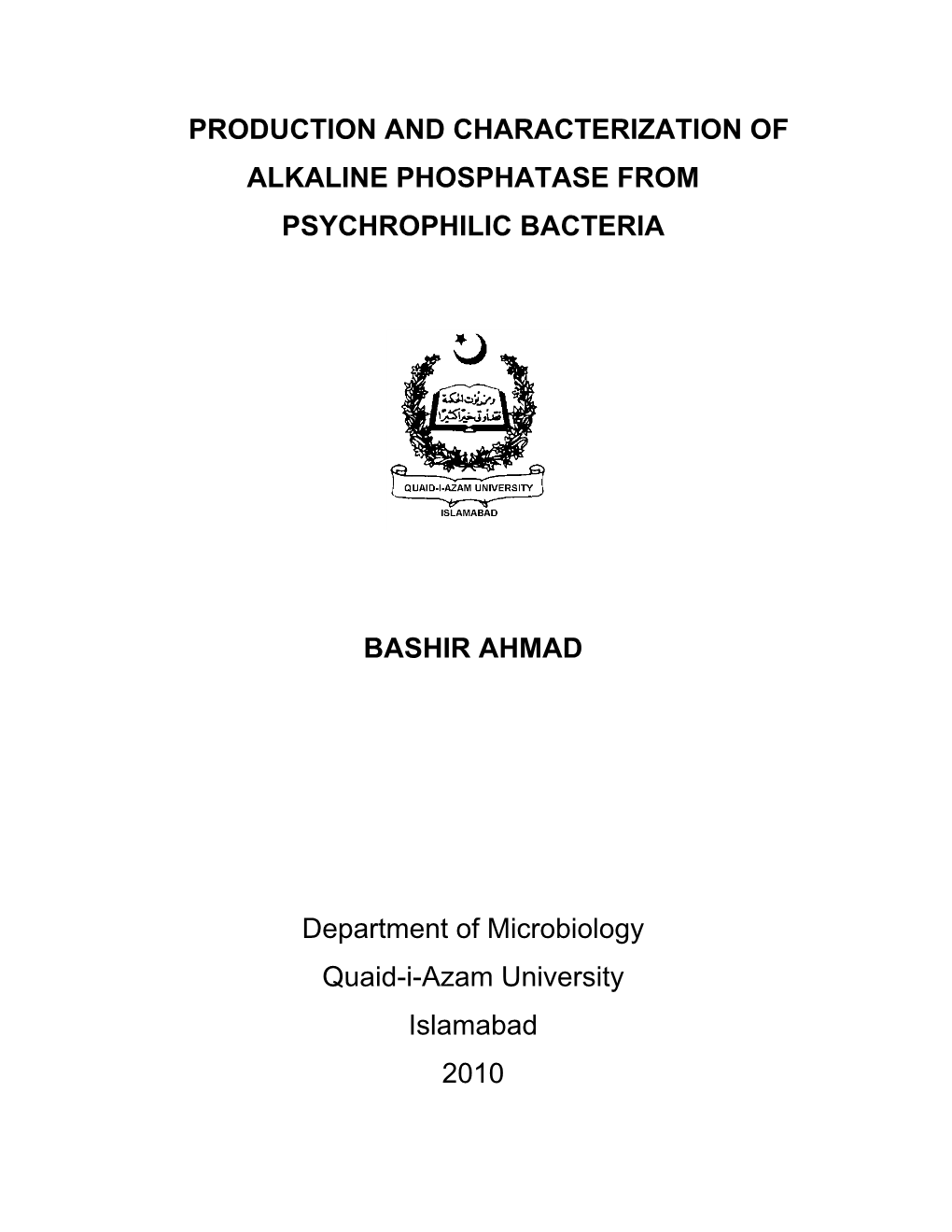 Production and Characterization of Alkaline Phosphatase from Psychrophilic Bacteria