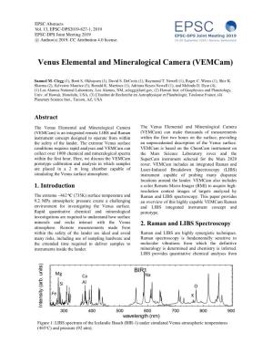 Venus Elemental and Mineralogical Camera (Vemcam)