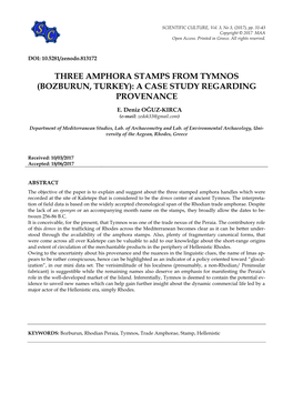 Three Amphora Stamps from Tymnos (Bozburun, Turkey): a Case Study Regarding Provenance