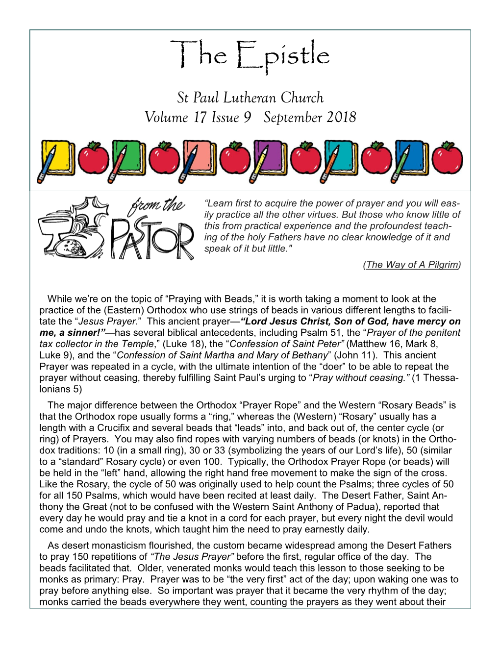 The Epistle St Paul Lutheran Church Volume 17 Issue 9 September 2018