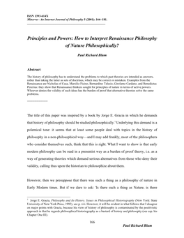 Principles and Powers: How to Interpret Renaissance Philosophy of Nature Philosophically?