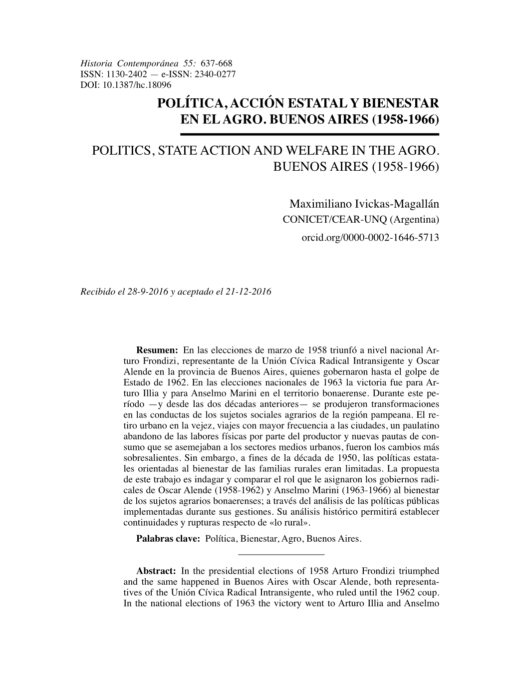 Política, Acción Estatal Y Bienestar En El Agro