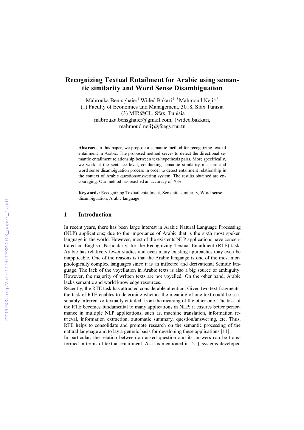 Recognizing Textual Entailment for Arabic Using Semantic Similarity And