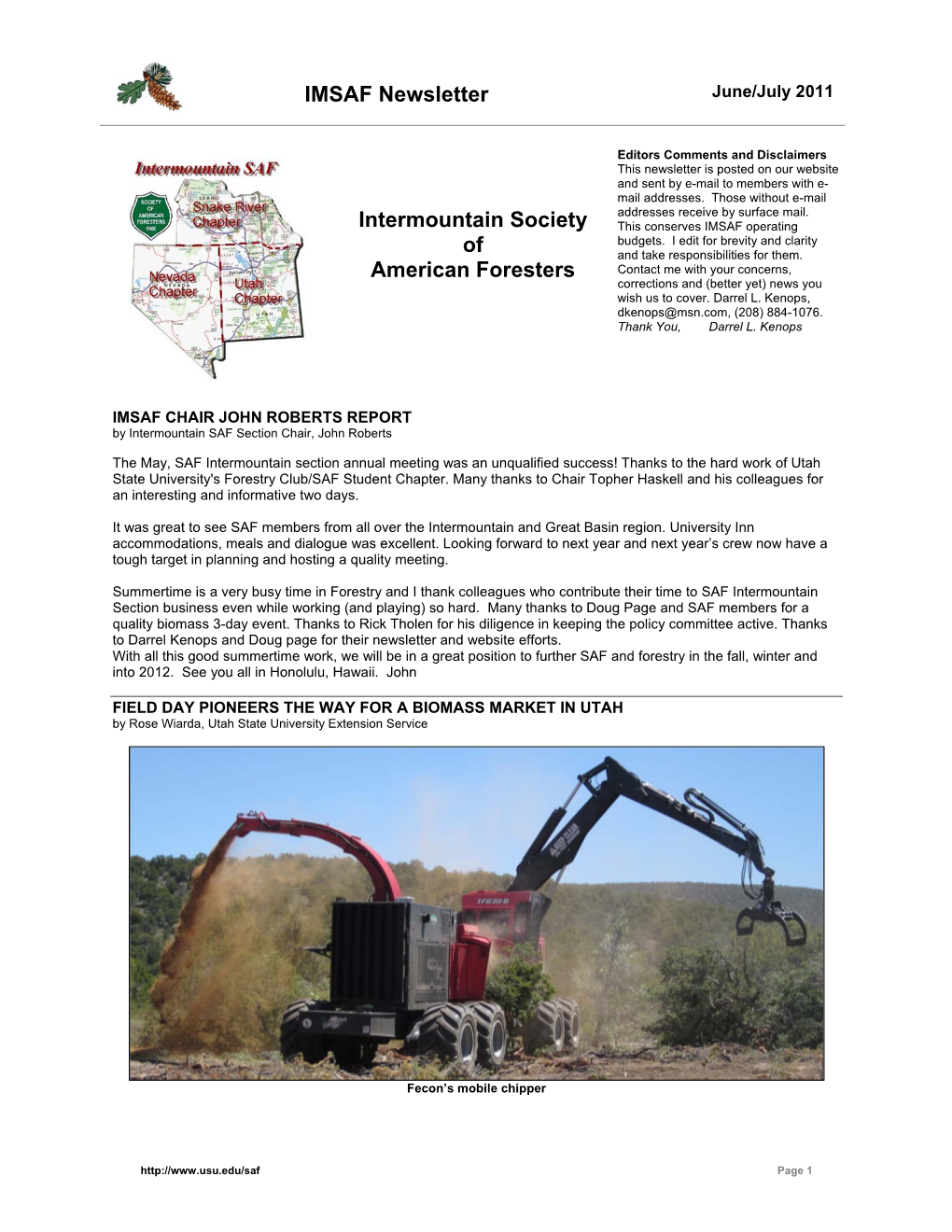 IMSAF Newsletter Intermountain Society of American Foresters