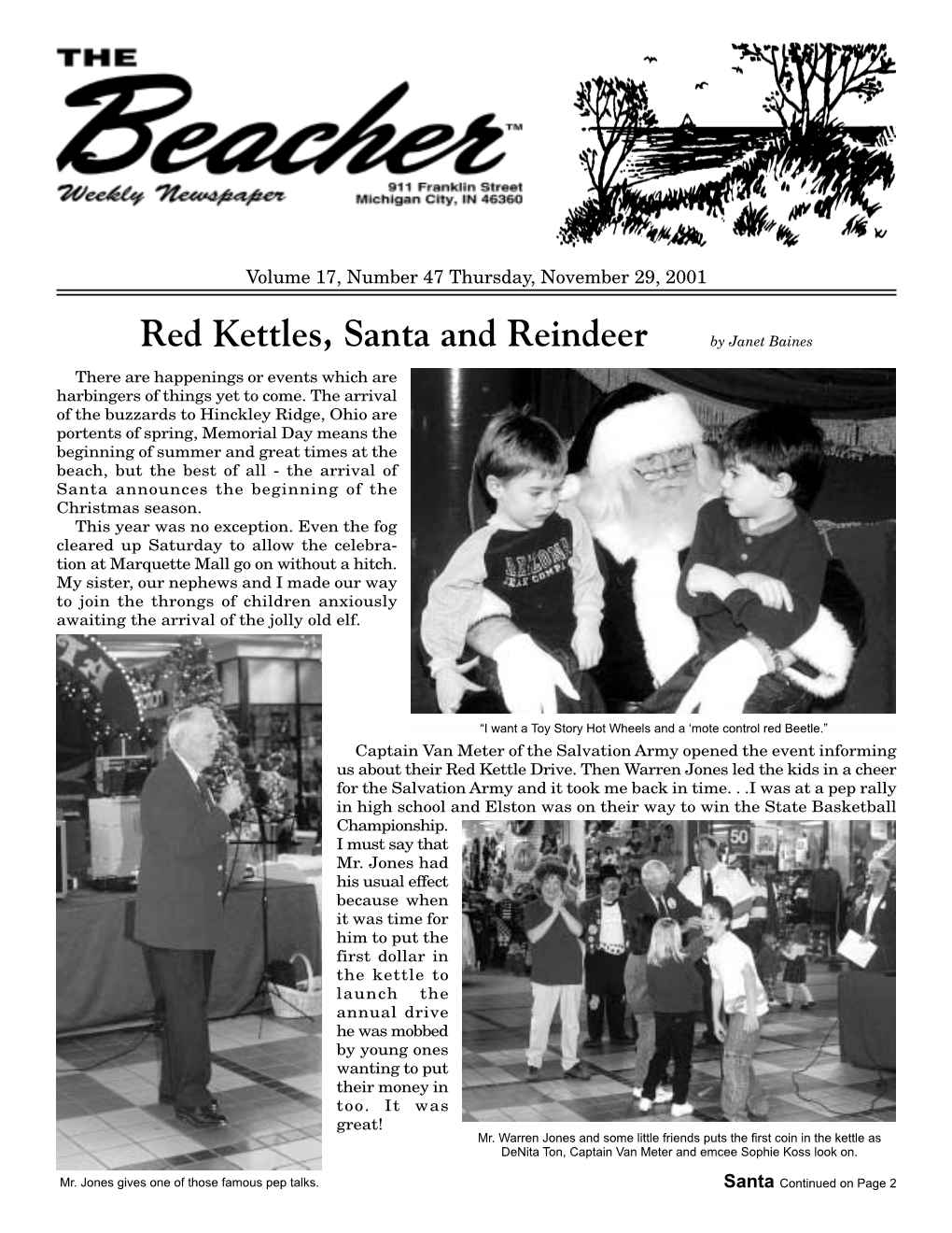 Red Kettles, Santa and Reindeer by Janet Baines