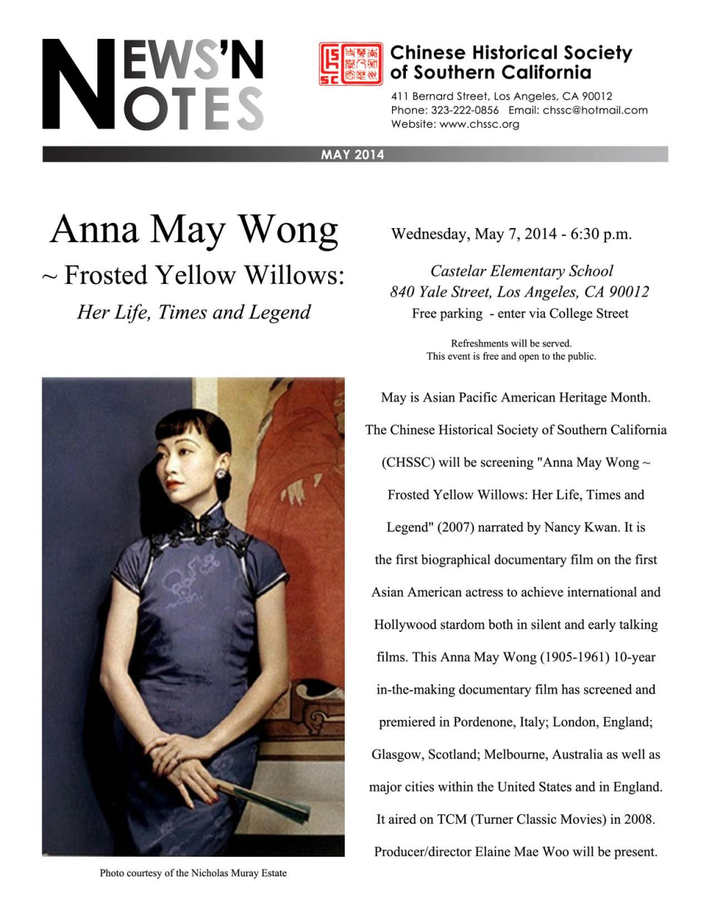Anna May Wong Wednesday, May 7, 2014- 6:30P.M