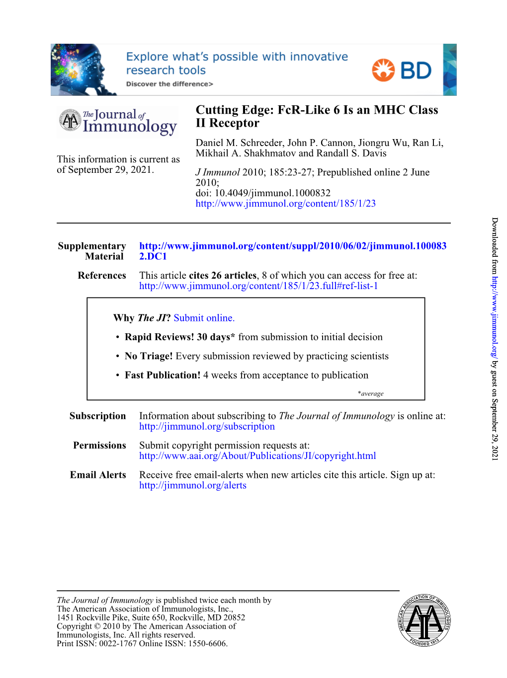 Fcr-Like 6 Is an MHC Class II Receptor Daniel M