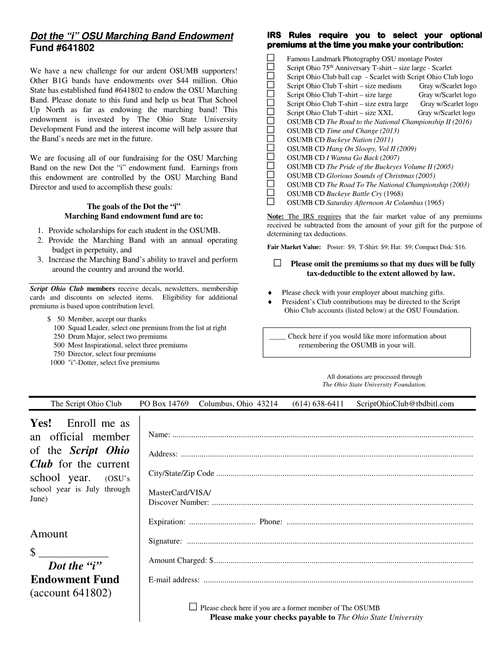 Current Script Ohio Club Membership Form (Adobe PDF Format)