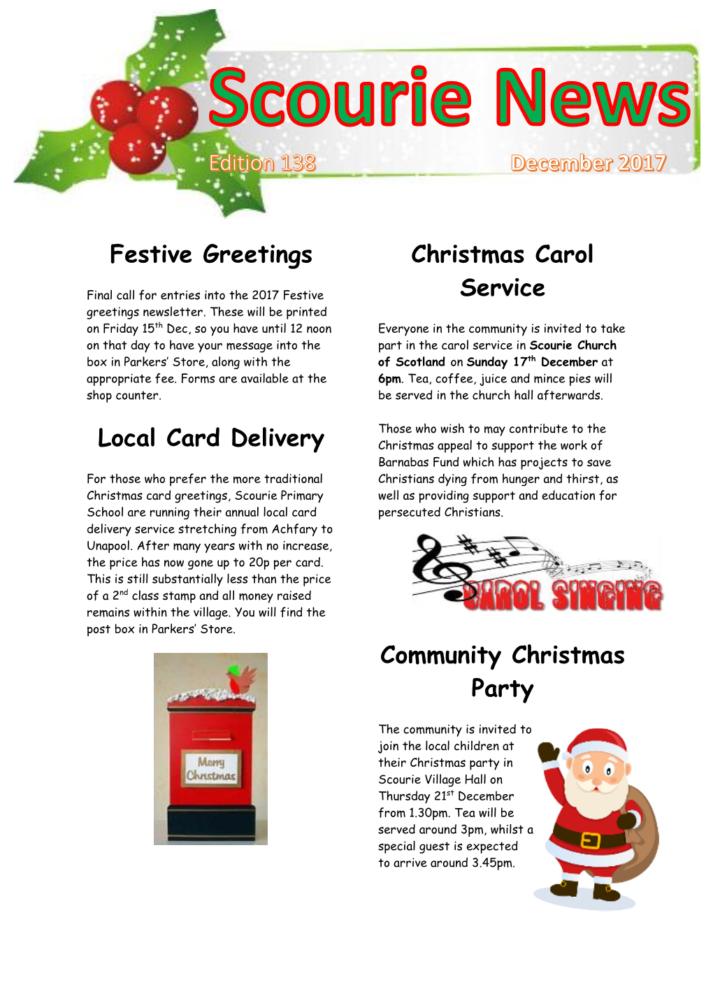 Festive Greetings Local Card Delivery Christmas Carol Service