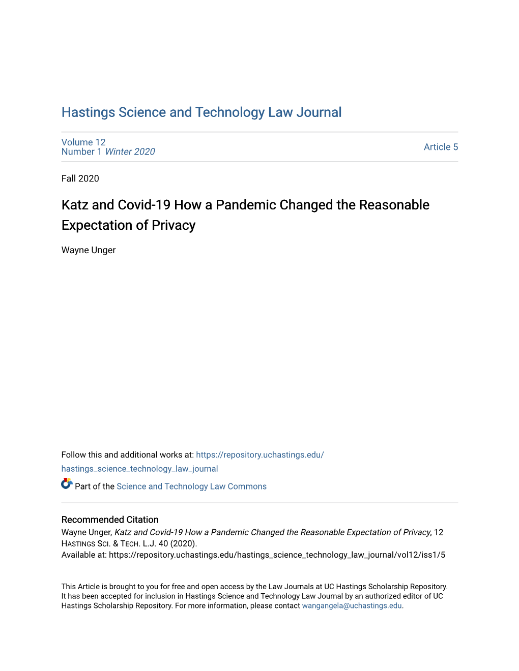 Katz and Covid-19 How a Pandemic Changed the Reasonable Expectation of Privacy