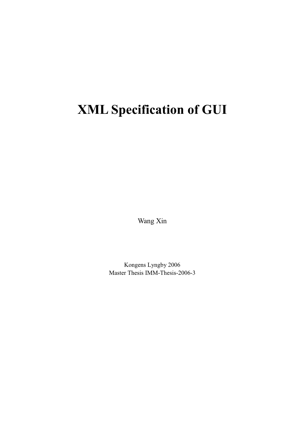 XML Specification of GUI