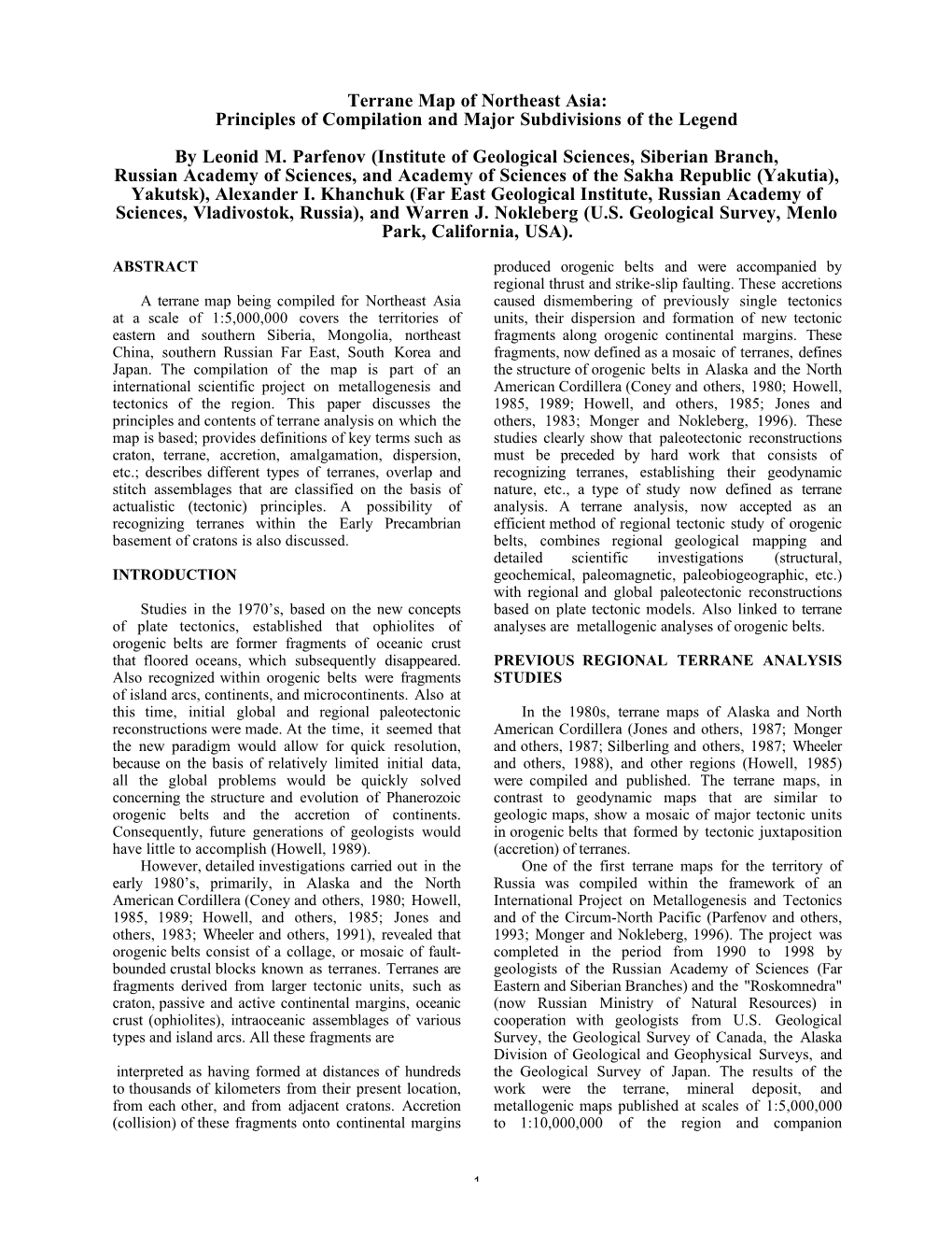 Terrane Map of Northeast Asia: Principles of Compilation and Major Subdivisions of the Legend by Leonid M