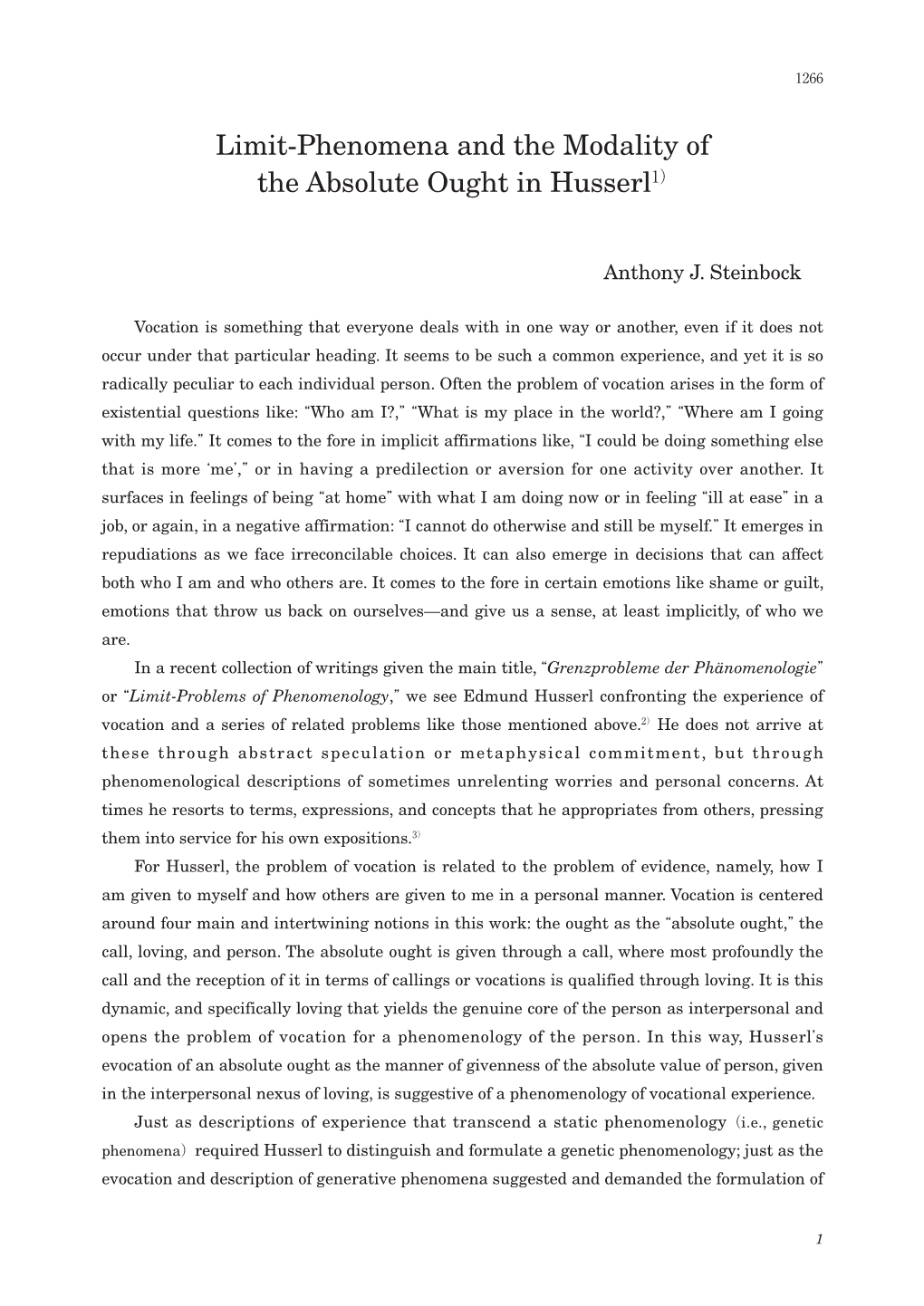 Limit-Phenomena and the Modality of the Absolute Ought in Husserl1）