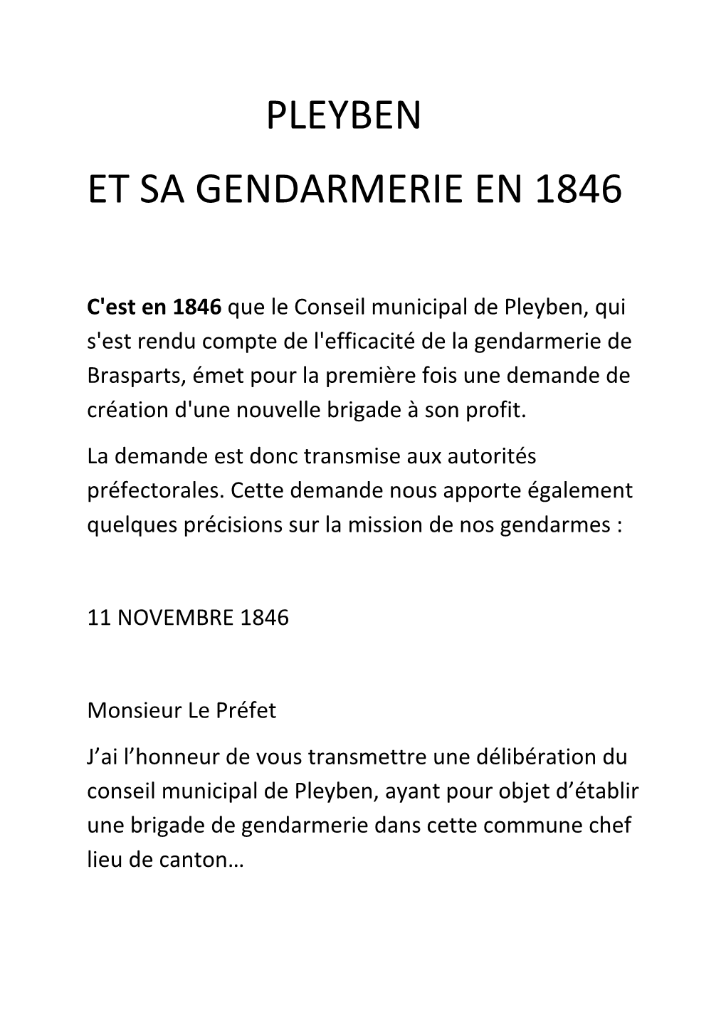 Pleyben Et Sa Gendarmerie En 1846