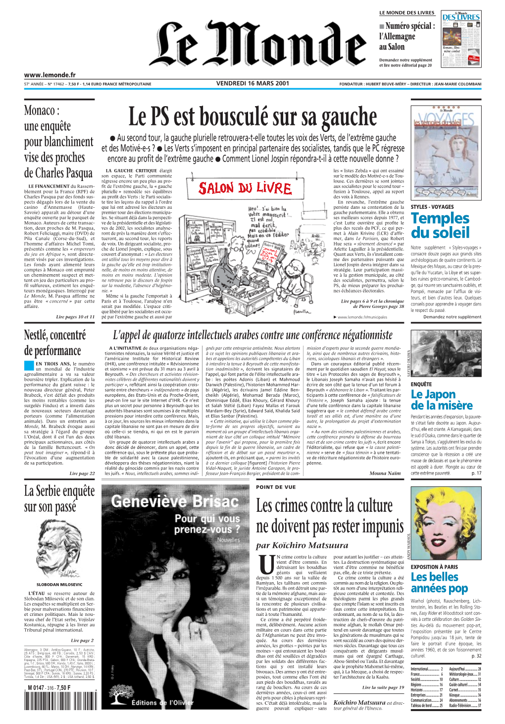 LE MONDE/PAGES&lt;UNE&gt;