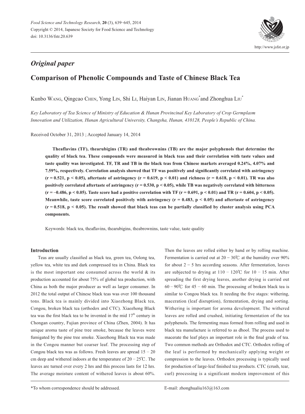 Original Paper Comparison of Phenolic Compounds and Taste Of