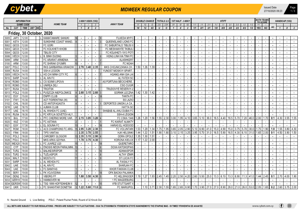 Midweek Regular Coupon 27/10/2020 09:23 1 / 3