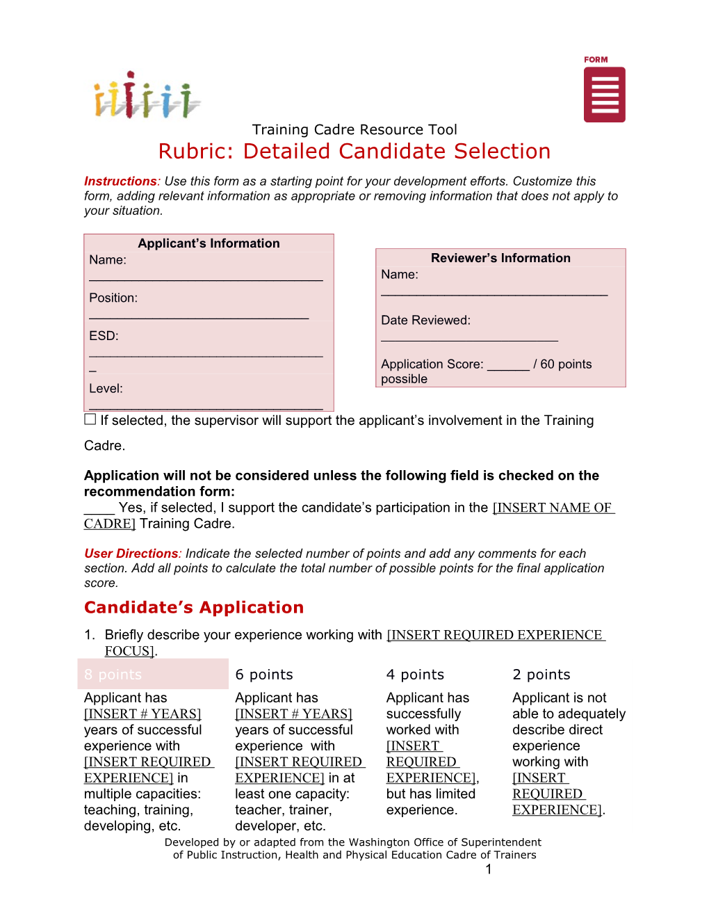 Rubric: Detailed Candidate Selection