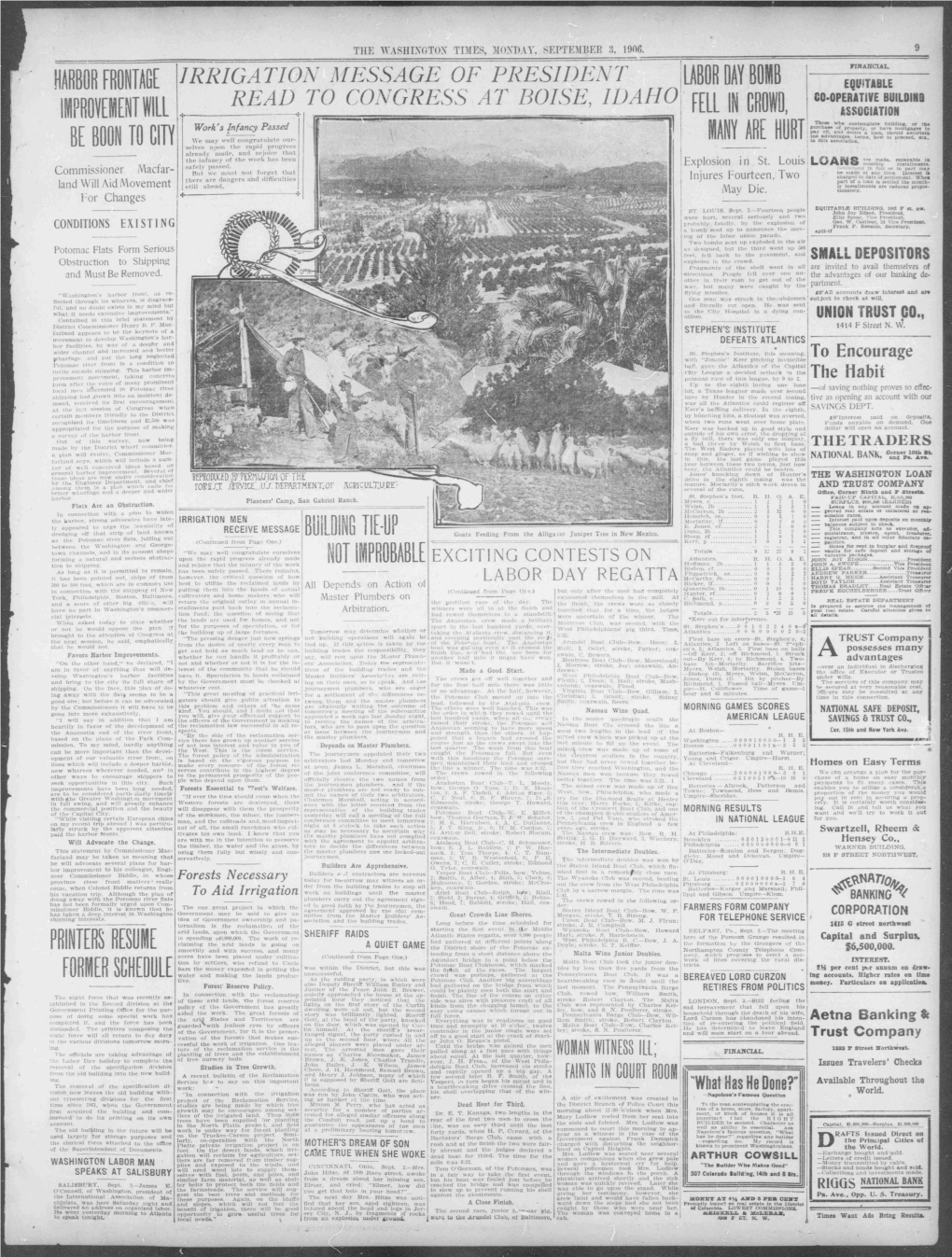 IRRIGATION MESSAGE of PRESIDENT Equitable COOPERATIVE Builoihqtj- READ to CONGRESS at BOISE IDAHO FELL in CROWD IMPROVEMENT WILL ASSOCIATION