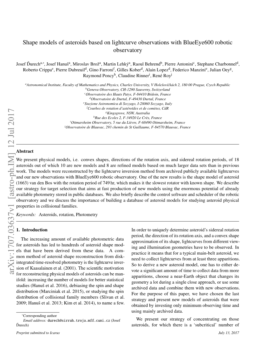 Shape Models of Asteroids Based on Lightcurve Observations with Blueeye600 Robotic Observatory