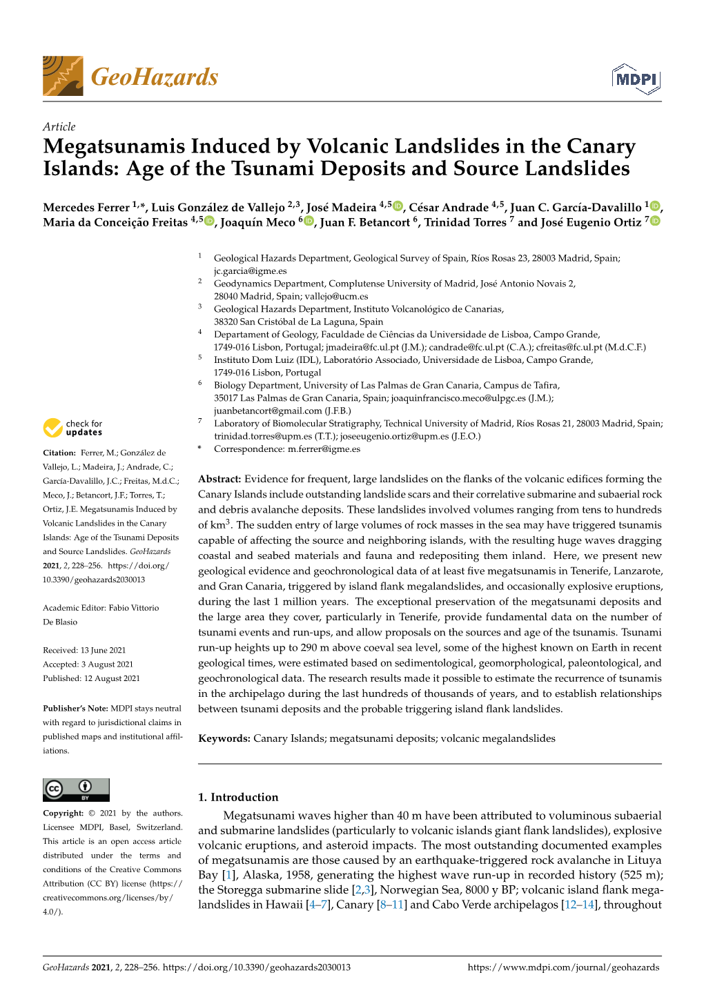 Megatsunamis Induced by Volcanic Landslides in the Canary Islands: Age of the Tsunami Deposits and Source Landslides