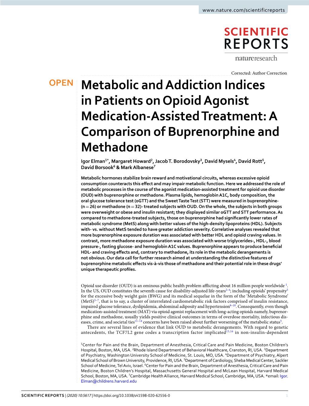 Metabolic and Addiction Indices in Patients on Opioid Agonist