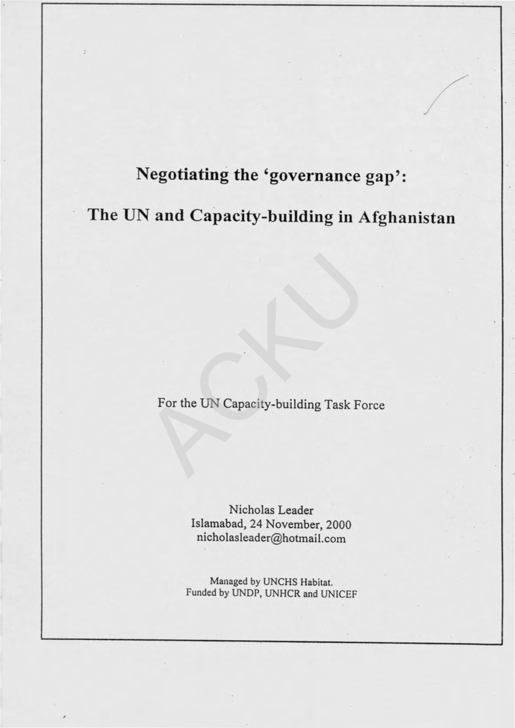 The UN and Capacity-Building in Afghanistan