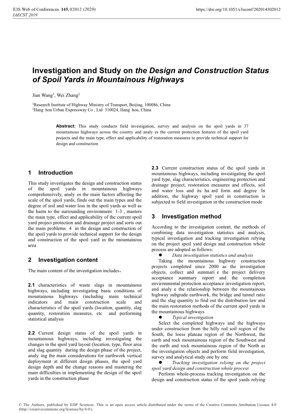 Investigation and Study on the Design and Construction Status of Spoil Yards in Mountainous Highways