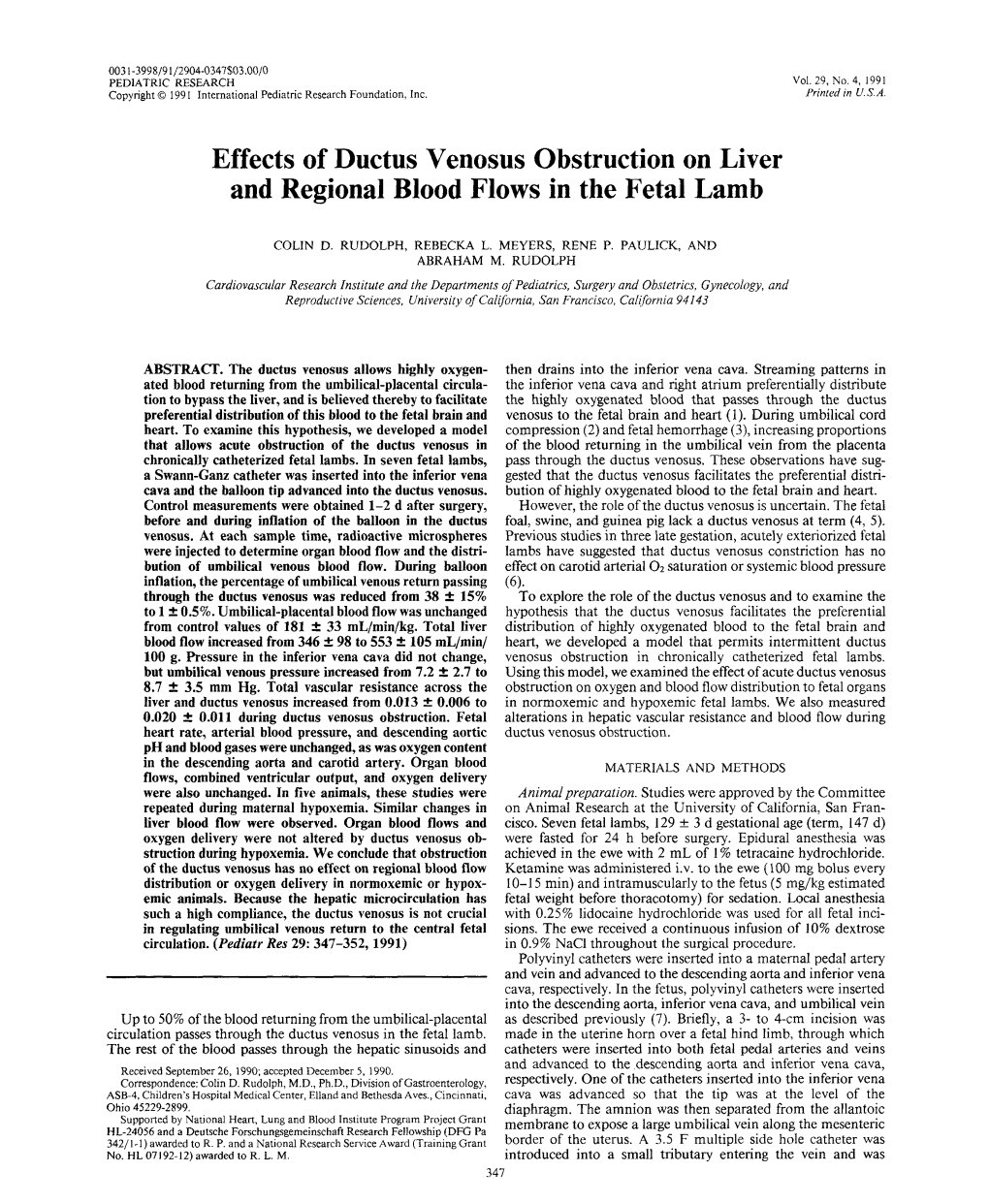 Effects of Ductus Venosus Obstruction on Liver and Regional Blood Flows in the Fetal Lamb