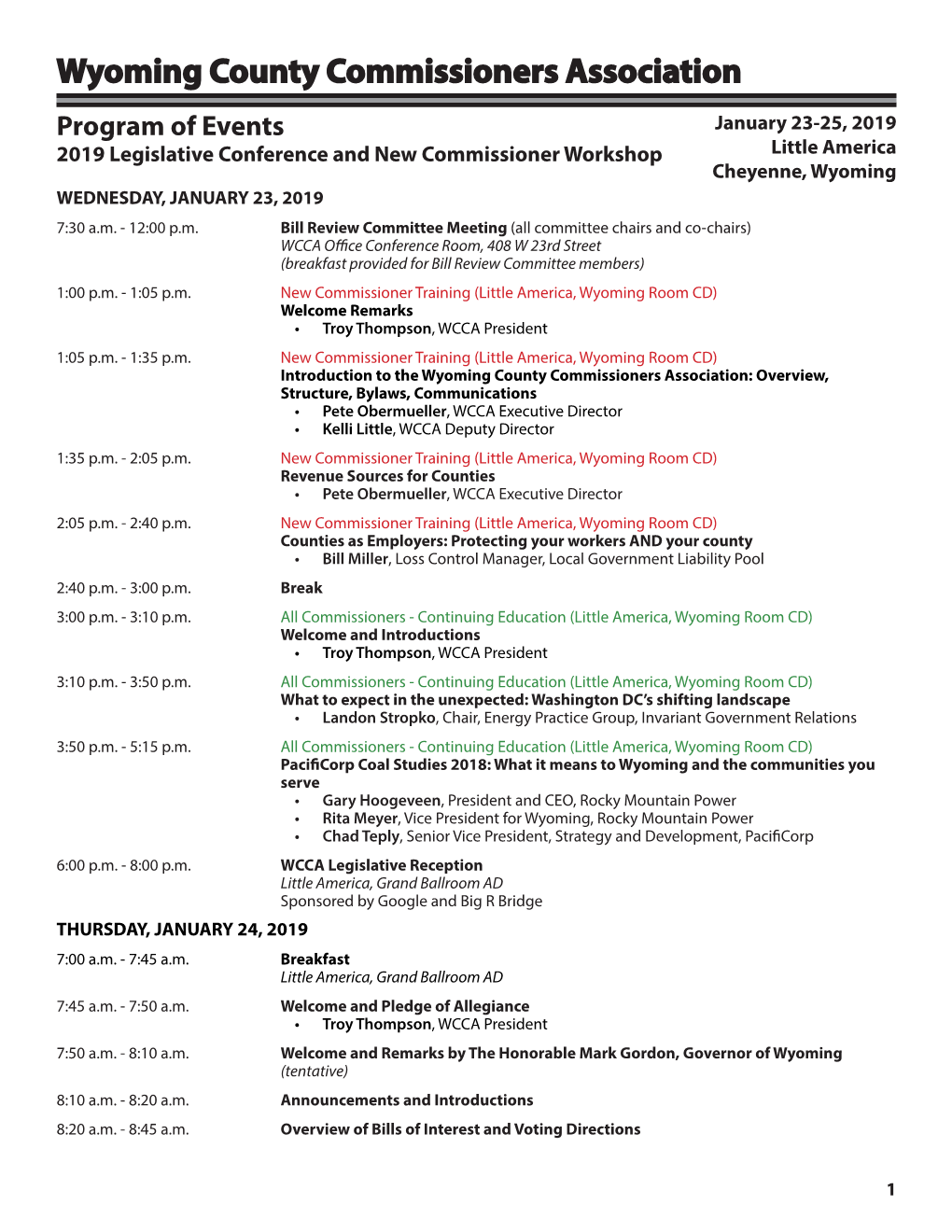 Wyoming County Commissioners Association Program of Events