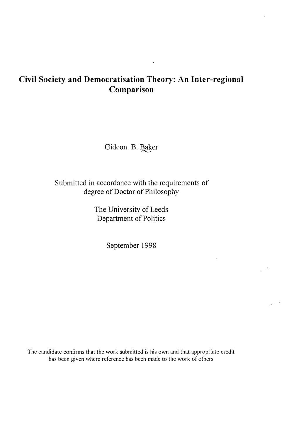 Civil Society and Democratisation Theory: an Inter-Regional Comparison