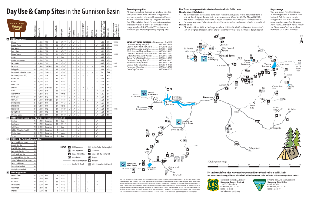 Day Use & Camp Sites in the Gunnison Basin