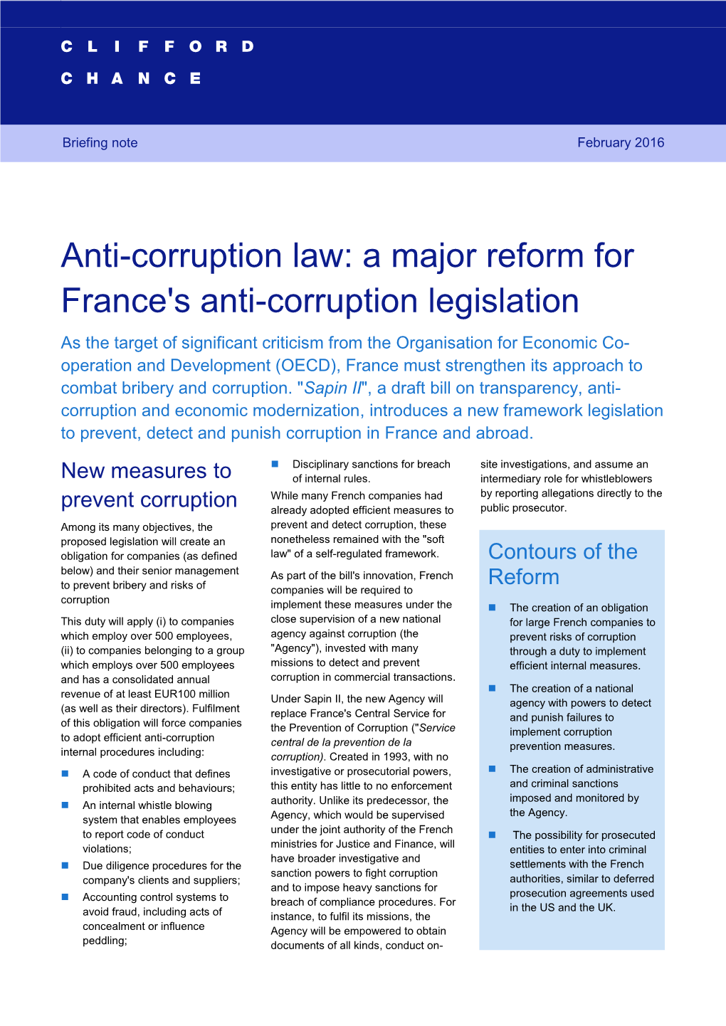 Anti-Corruption Law: a Major Bill for France 1