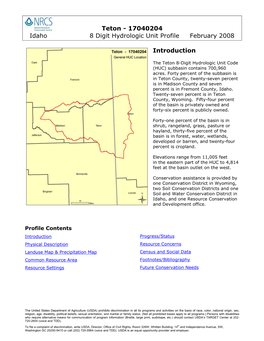 Teton - 17040204 Idaho 8 Digit Hydrologic Unit Profile February 2008