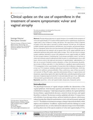 Clinical Update on the Use of Ospemifene in the Treatment of Severe Symptomatic Vulvar and Vaginal Atrophy