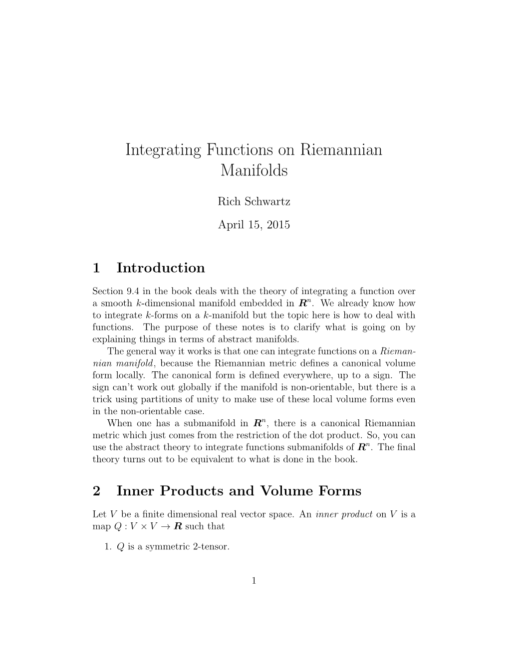 Integrating Functions on Riemannian Manifolds