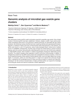 Genomic Analysis of Microbial Gas Vesicle Gene Clusters Matthijs Smits 1,∗, Ben Oyserman 2 and Marnix Medema 3,∗